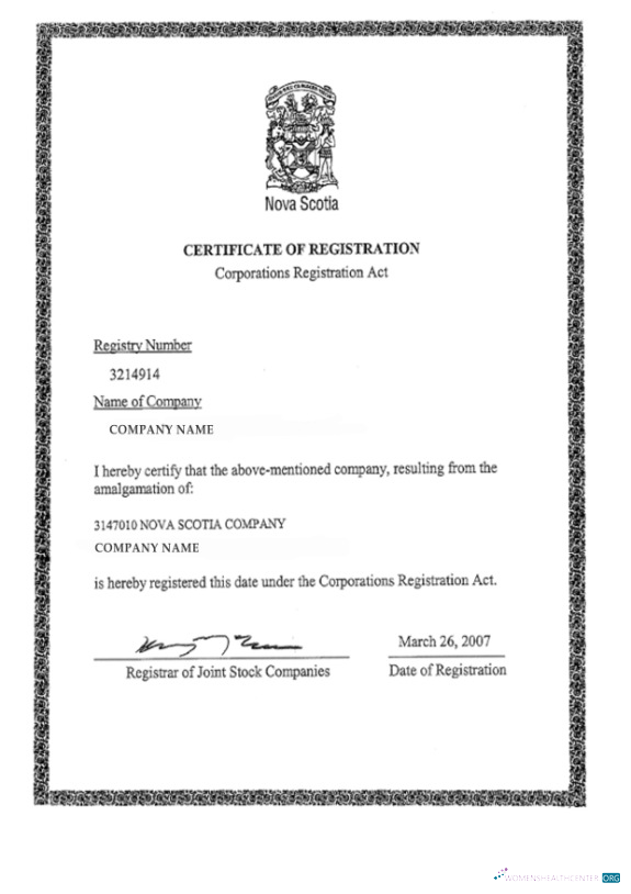 Download Nova Scotia Certificate of Registration Photoshop template